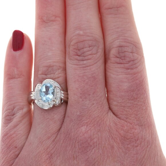 Platinum Aquamarine Diamond Ring - 950 Oval 1.49ctw Bypass - Picture 2 of 7